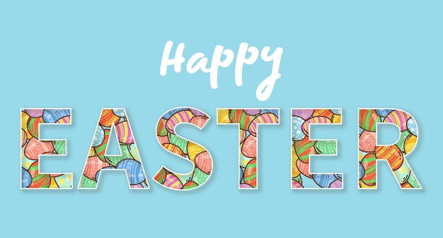 Vector doodle style happy easter lettering with easter eggs