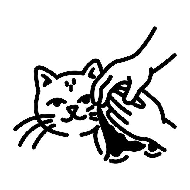 doodle style icon of cat cleaning