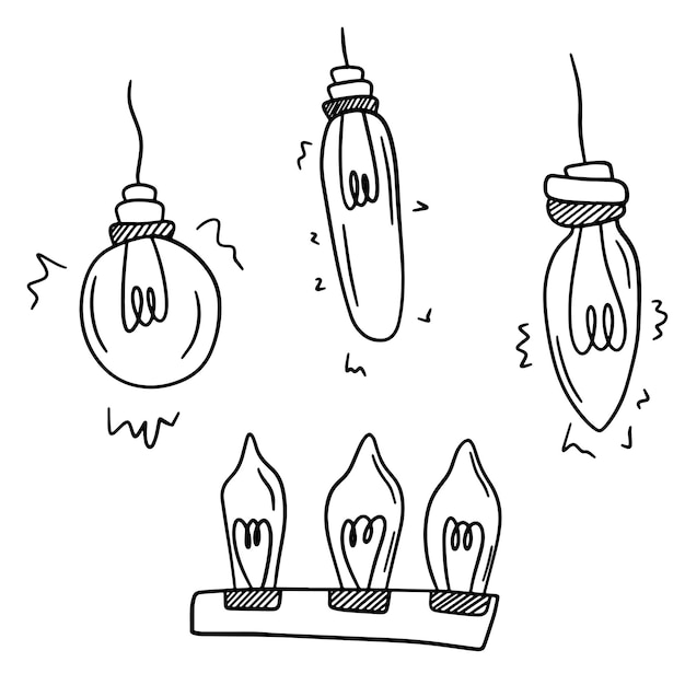 Doodle style lamp idea set black outline vector