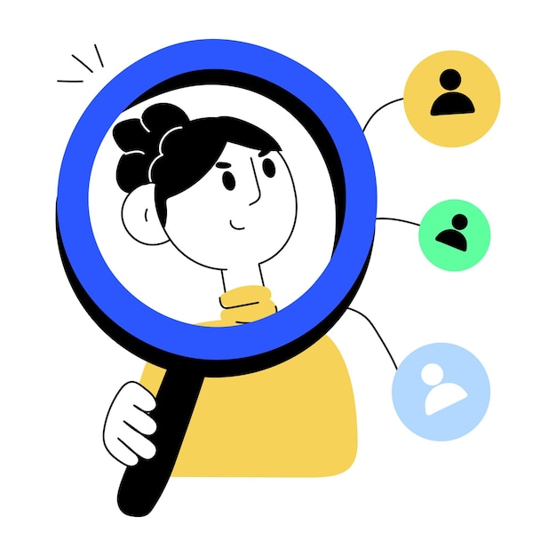 Vector doodle style mini illustration of find people