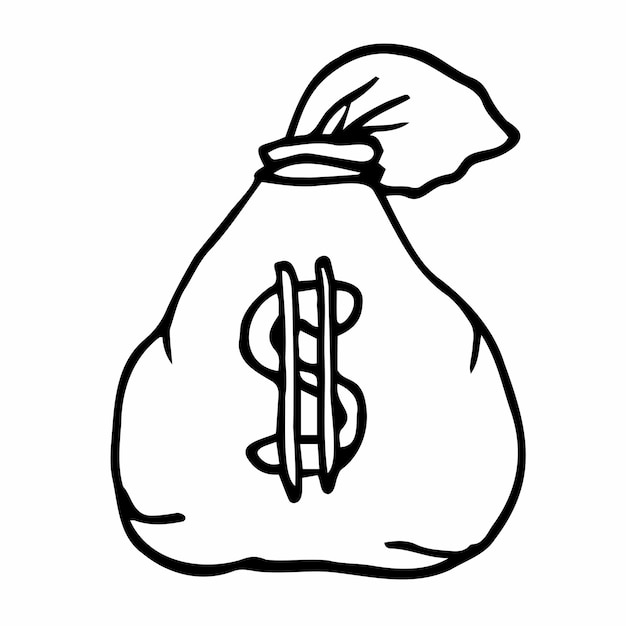 Денежный мешок в стиле каракулей, финансы и бизнес-векторная иллюстрация