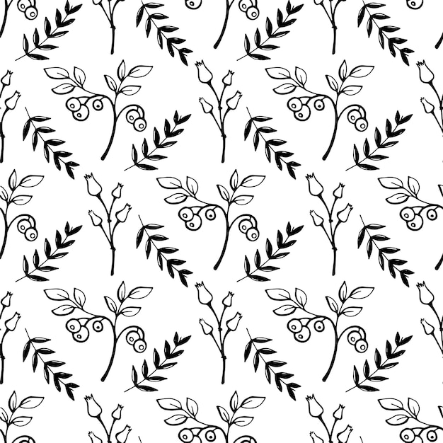 Doodle style pattern with berries