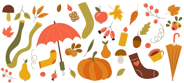 Vector doodle style set of autumn isolated vector