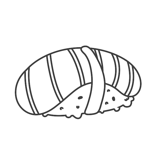 Суши-ролл каракули с кунжутом японской кухни Суши-ролл значок мультяшном стиле, изолированные на белом фоне Векторный мультфильм суши логотип значок Ручной рисунок стиль суши роллы азиатская еда