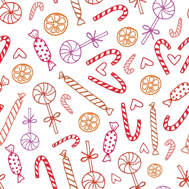 Doodle sweets candy vector pattern