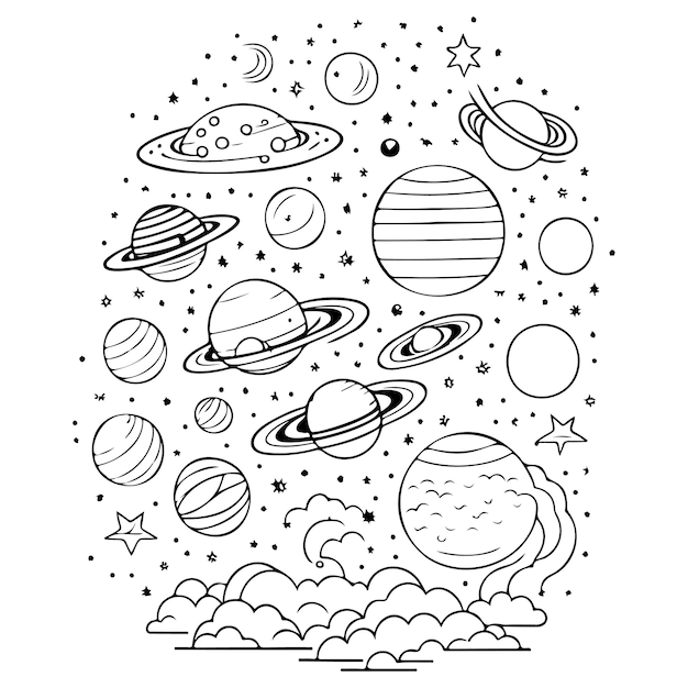 Doodle tekenen zonne kinderen ufo hemel galaxy ruimte illustratie hand tekenen