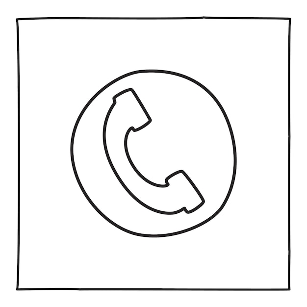 電話のアイコンまたはロゴを落書きし、細い黒い線で手描きします。白い背景で隔離。ベクトルイラスト