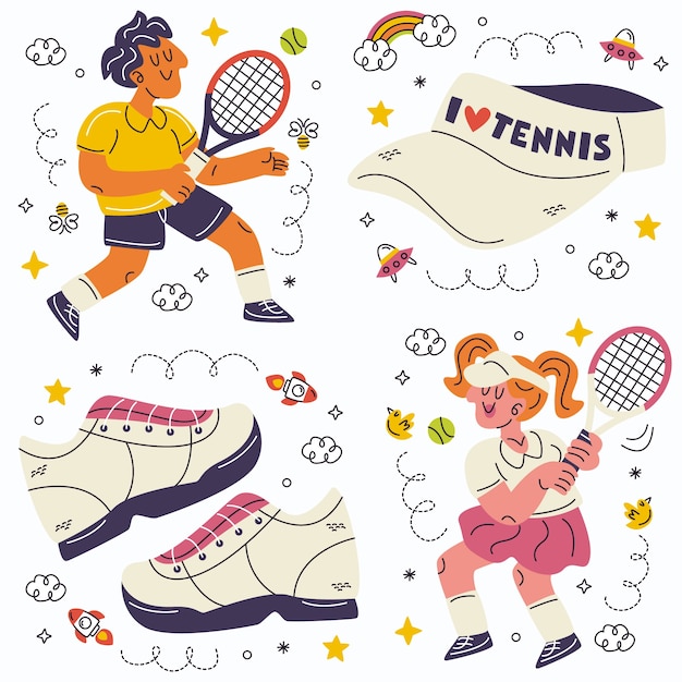 Collezione di adesivi da tennis doodle