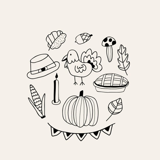 Vector doodle thanksgiving day elements