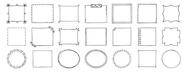 Doodle thin line frame border set abstract empty line shapes hand drawn style frames