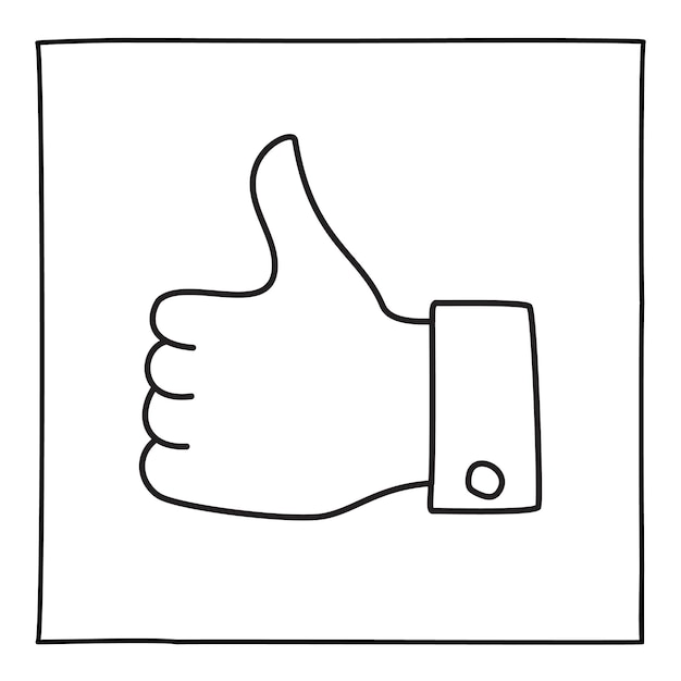 Doodle thumbs up icon or logo. Hand drawn gesture symbol. Line art style graphic design element. Success, pacifist, political position concept. Vector illustration