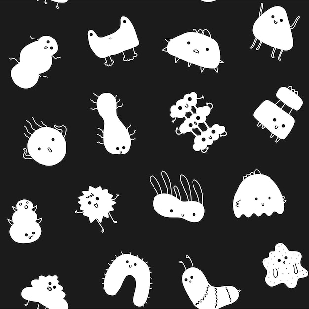 Doodle tiny monsters seamless pattern