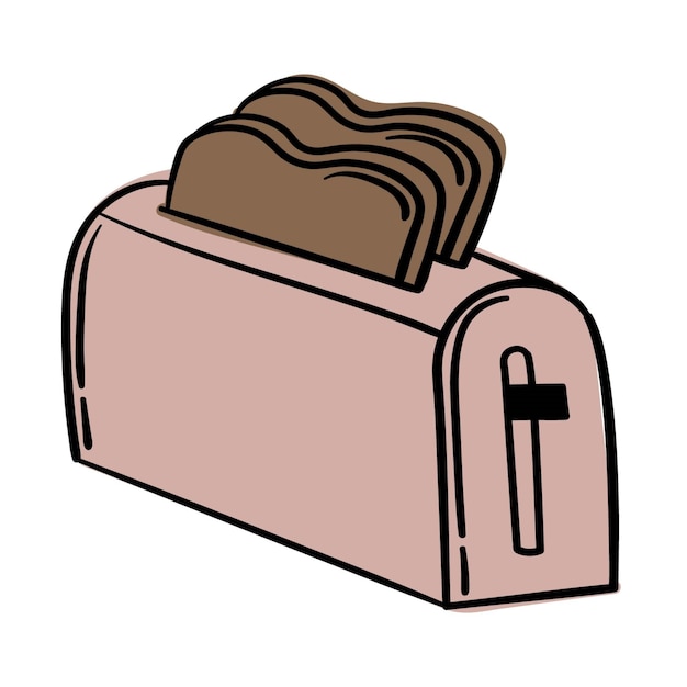 Doodle toaster sticker with ready hot bread