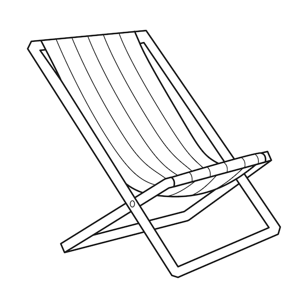 Doodle Tourist or beach folding chair Equipment for camping car travel garden beach A piece of outdoor furniture Outline black and white vector illustration isolated on a white background