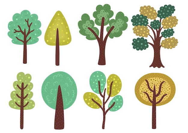 Doodle trees collection. Different hand trees set