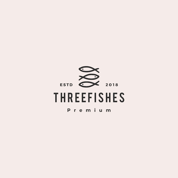 Doodle triple three fish logo vector icon illustration