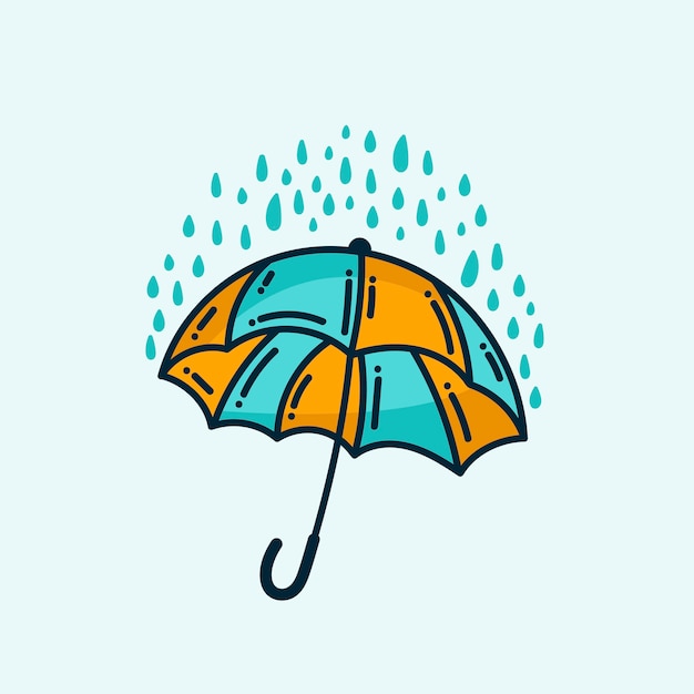 Doodle umbrella and rain