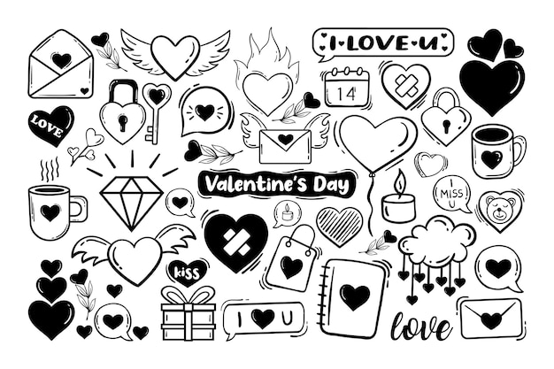 Vector doodle valentijnsdag element collectie gratis vector