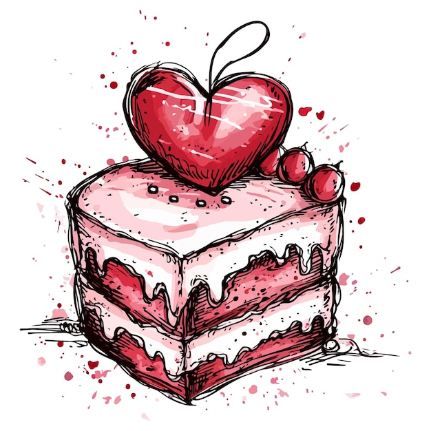 Vector doodle valentine cake hand drawn