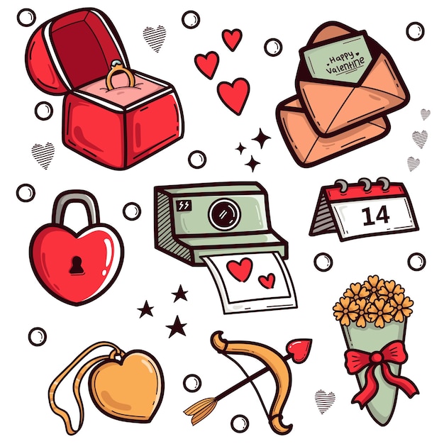 Doodle valentine day element pack