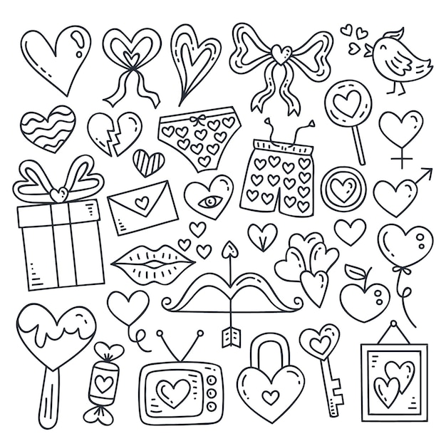 Set of Valentines day doodle elements. romantic hand drawn vector  illustration. Design elements 18907919 Vector Art at Vecteezy