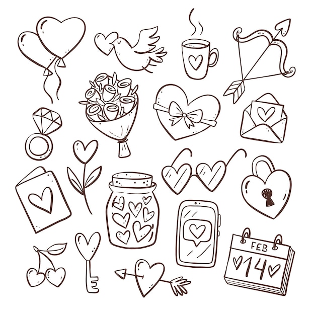 Collezione di elementi di san valentino doodle