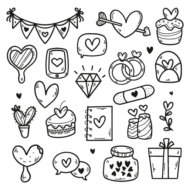 Set of Valentines day doodle elements. romantic hand drawn vector  illustration. Design elements 18907919 Vector Art at Vecteezy