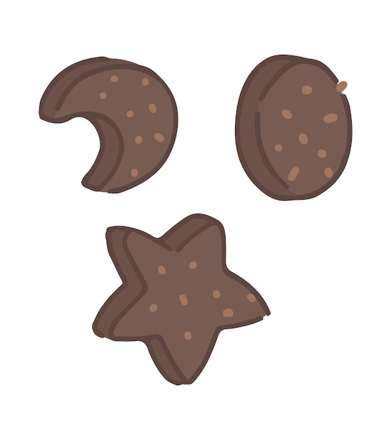Vector doodle van chocoladekoekjes zoet zelfgemaakt gebak clipart geïsoleerd op witte achtergrond vector illustratie in cartoon stijl