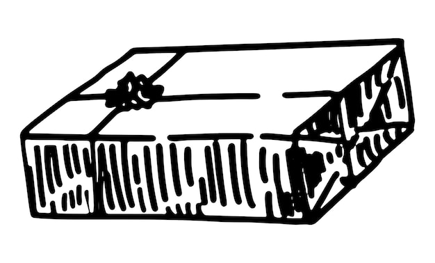 Doodle van vierkante geschenkdoos Holiday attribuut schets Handgetekende vector illustratie Single overzicht clipart geïsoleerd op wit