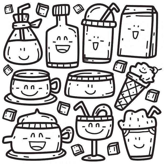 Vector doodle  of various drinks