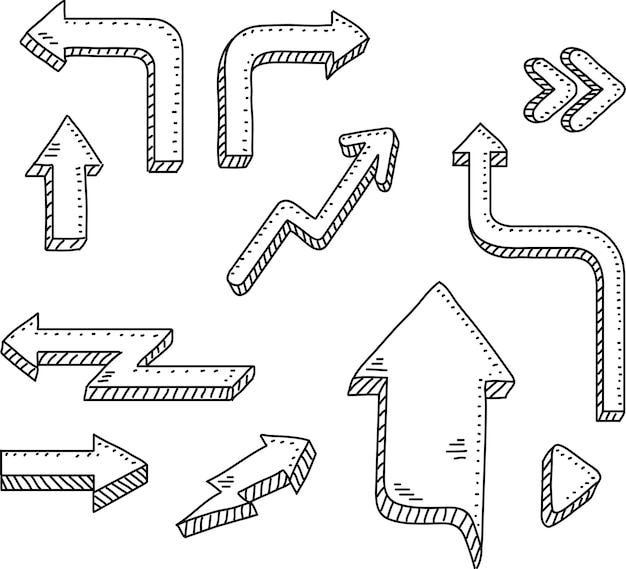 낙서 벡터 화살표와 디자인 요소 손으로 그린 아이콘 프레임 테두리 화살표 세트
