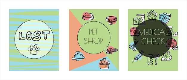 Vector doodle vector huisdier banners kaarten voor de dierenwinkel kwekerij hand getrokken schets illustratie van hond en ...