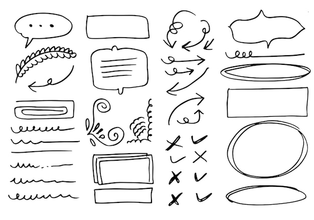 Doodle vector lines and curves Hand drawn check and arrows signs.