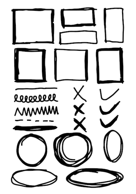 Doodle vector lines and curvesHand drawn check and arrows signs Set of simple doodle lines curves frames and spots Collection of pencil effects D