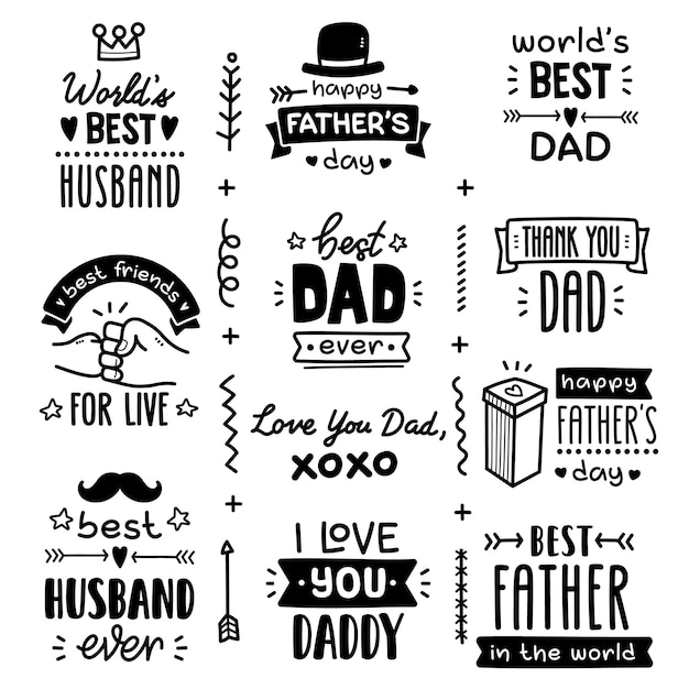 Vettore doodle vector set saluti per la festa del papà