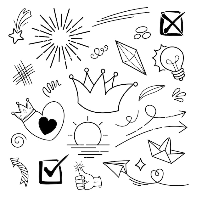 Doodle vector set illustration with hand draw line art style vector