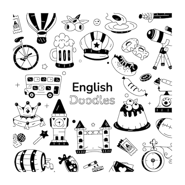 Vector a doodle vector showcasing various components of english culture