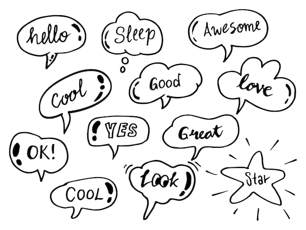 Doodle vector of speech bubbles with words dialogue vector illustration