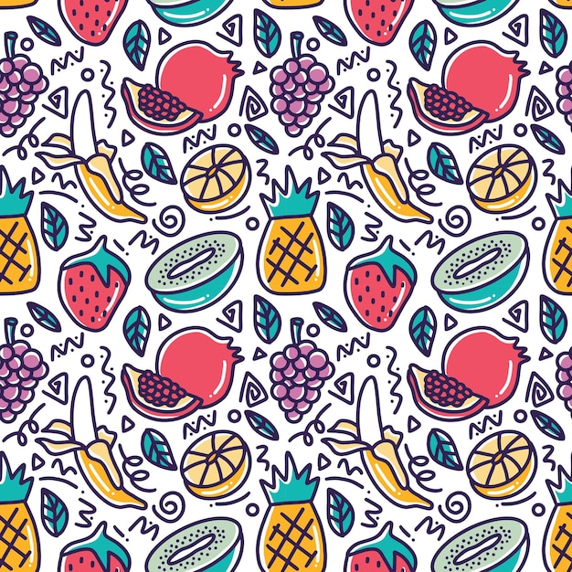 Doodle verschillende fruit collectie hand tekenen met pictogrammen en ontwerpelementen