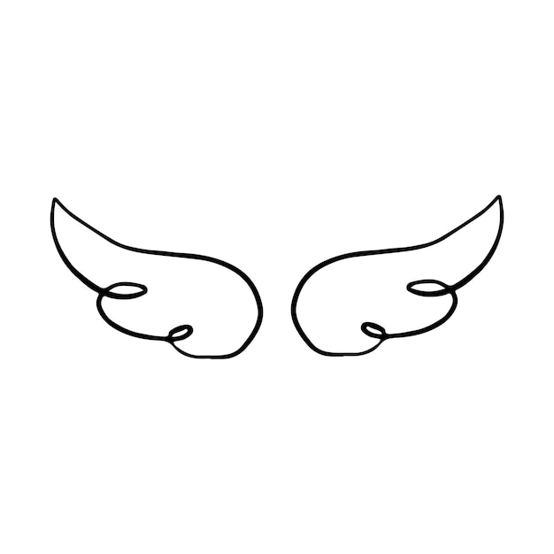 Doodle vleugels cartoon vogel veer vleugels religieuze engel vleugels inkt schets zwarte tatoeage silhouet