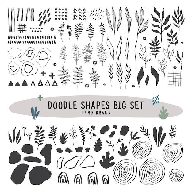 Vector doodle vormt grote set handgetekende platte vectorillustraties