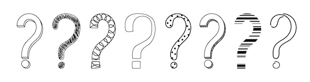 Doodle vraagteken met de hand getekende schets vector illustratie set geïsoleerd op witte achtergrond