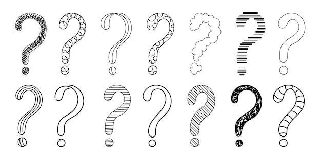 Doodle vraagteken met de hand getekende schets vector illustratie set geïsoleerd op witte achtergrond
