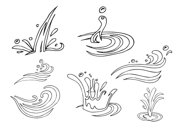 Doodle water splash in vintage style on white background