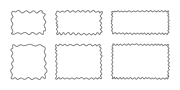 Vector doodle wave curve edge frame hand drawn wavy rectangle borders brush drawn squares