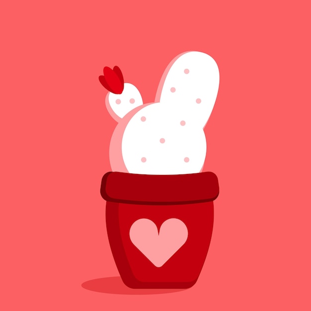 Doodle cactus bianco nel vaso di fiori con un ornamento del cuore carte d'amore di nozze di san valentino stampate per decorare l'abbigliamento
