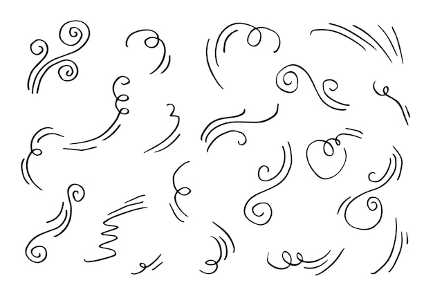 Doodle стиль векторной иллюстрации ветра, нарисованный вручную, изолирован на белом фоне.