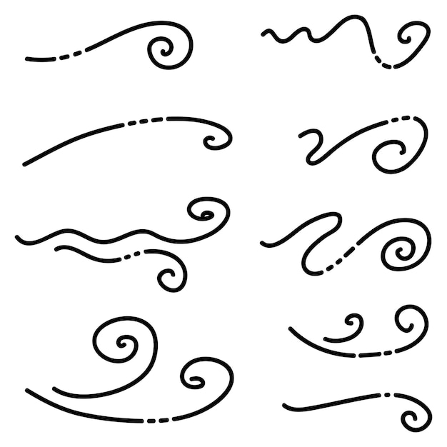 Stile disegnato a mano di vettore dell'illustrazione del vento di doodle