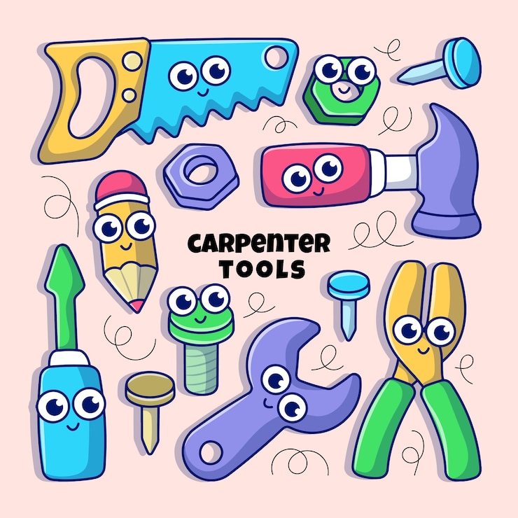 Vector 컬러 손으로 그린 만화 스타일로 나무 도구 요소를 낙서