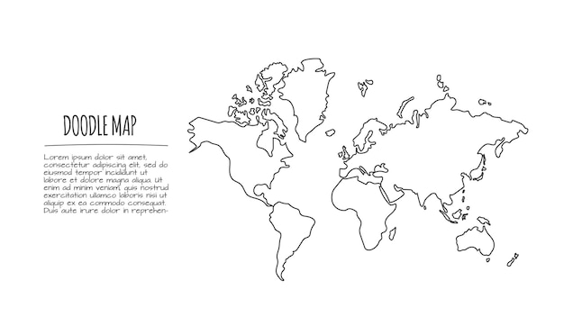 Doodle world map vector Hand drawn illustration